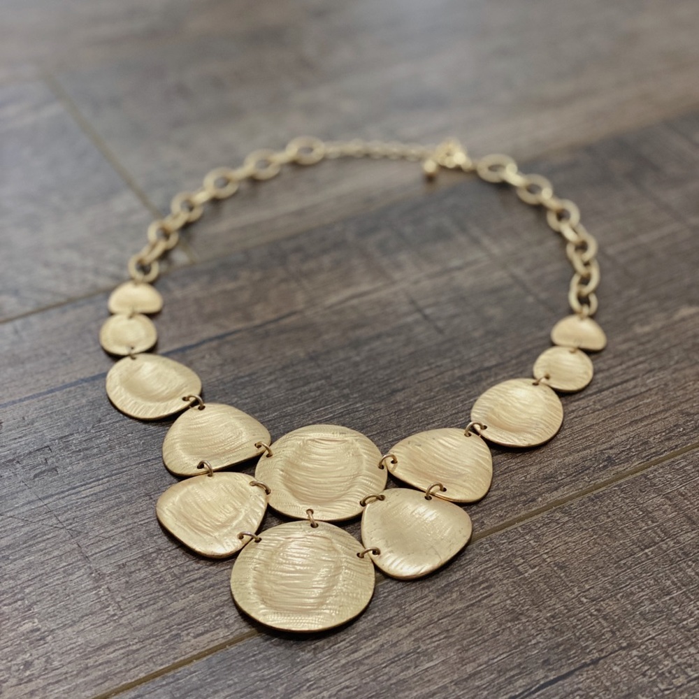 Hammered Gold Chain Necklace Bib Statement Jewelry Costume Jewelry